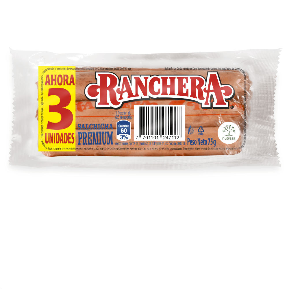 Salchicha Ranchera 3 unidades 75g  