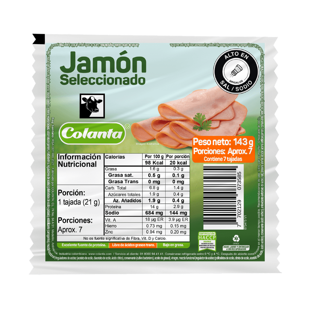Jamón Sanduche Colanta Tajado 143g  
