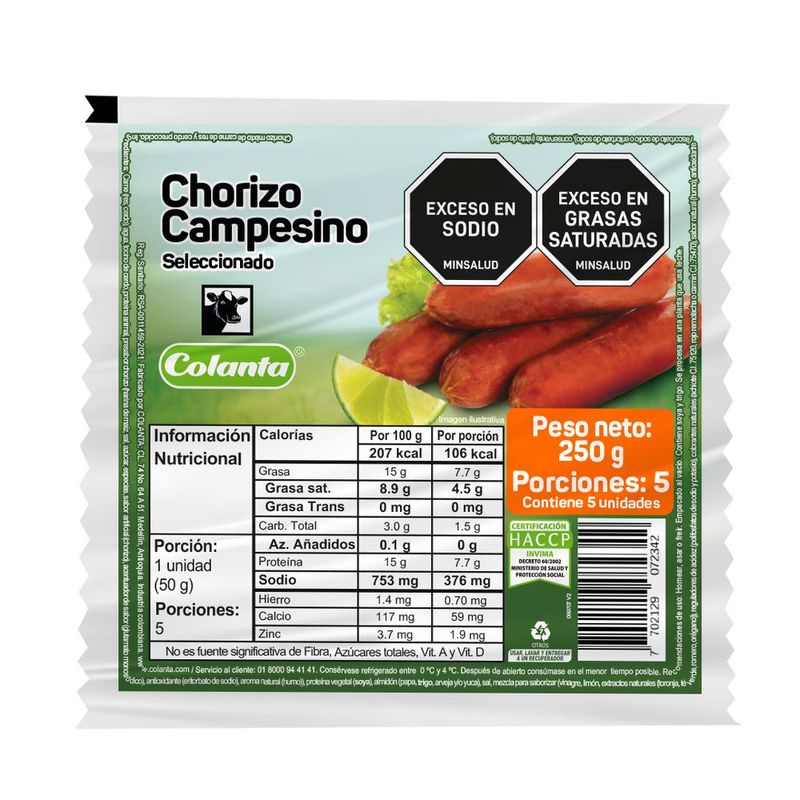 Chorizo Campesino Colanta 250g 