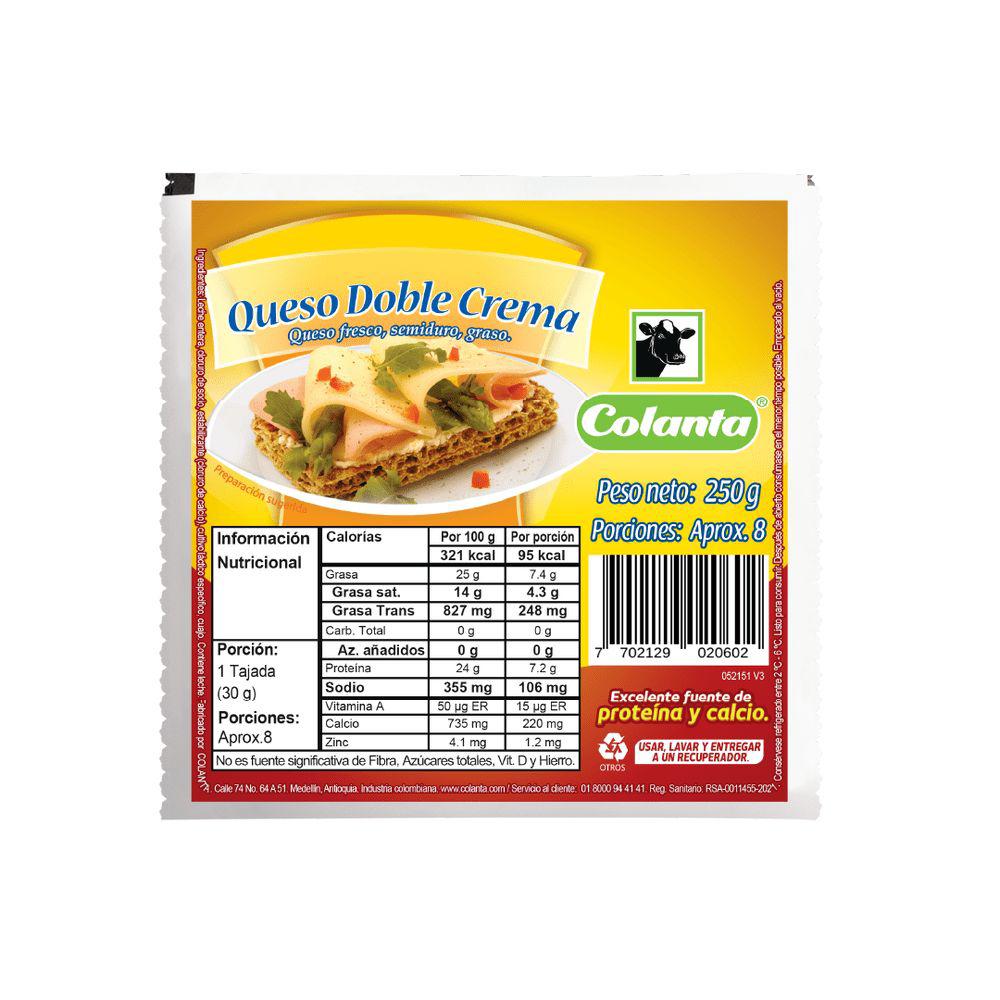 Queso Doble Crema Entero Colanta 250g
